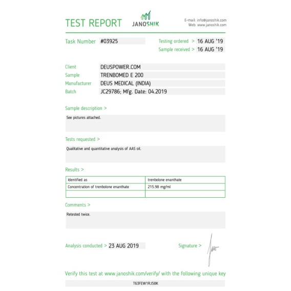 TRENBOMED E 200 (TRENBOLONE ENANTHATE) INJECTABLE STEROID IN AMPOULES Deus Medical